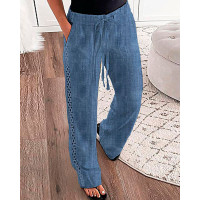 Drawstring Hollow Out Casual Pants - blue