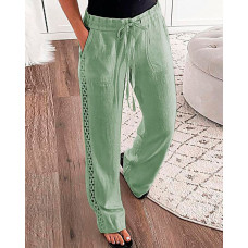 Drawstring Hollow Out Casual Pants - green