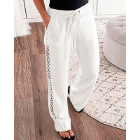 Drawstring Hollow Out Casual Pants - white