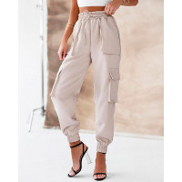 Drawstring Pocket Design Cargo Pants - Apricot