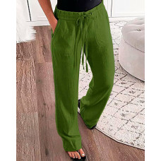 Drawstring Pocket Design Casual Pants - green