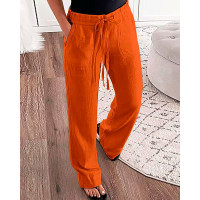 Drawstring Pocket Design Casual Pants - orange