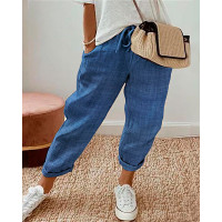 Drawstring Pocket Design Causal Pants - blue