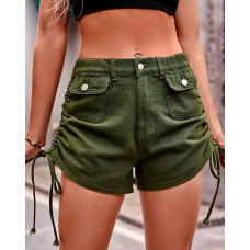 Drawstring Pocket Design Denim Cargo Shorts - Army green