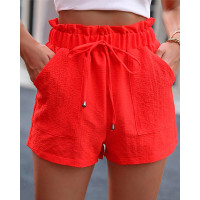 Drawstring Pocket Design Elastic Waist Shorts - orange