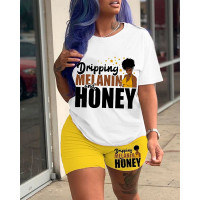 Dripping Melanin And Honey Figure Print T-shirt & Shorts Set - yellow