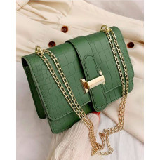 Embossed Chain Strap Flap Shoulder Bag - green