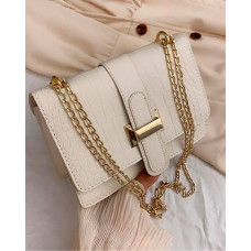 Embossed Chain Strap Flap Shoulder Bag - white