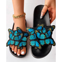 Embroidery Butterfly Slippers Fashionable Summer Sandals - blue