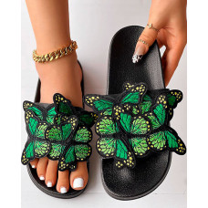 Embroidery Butterfly Slippers Fashionable Summer Sandals - green