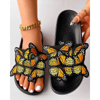 Embroidery Butterfly Slippers Fashionable Summer Sandals - yellow