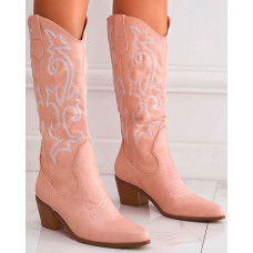 Embroidery Chunky Cowboy Boots - pink