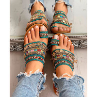 Ethnic Boho Style Toe Ring Slippers - blue