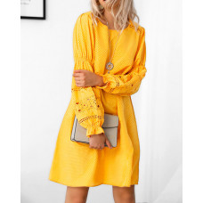 Ethnic Style Hollow Out Casual Dress - yellow