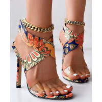 Ethnic Transparent Crisscross Thin Heeled Sandals - orange