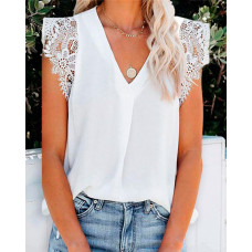 Eyelahs Lace Sleeve V-Neck Top - white