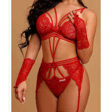 Eyelash Lace Cutout Lingerie Set - red