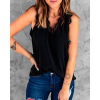 Eyelash Lace Trim Tank Top - black