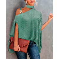 Eyelet Embroidery Cold Shoulder Top - green