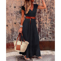 Eyelet Embroidery Contrast Lace Maxi Dress - black