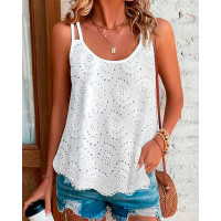 Eyelet Embroidery Double Strap Tank Top - white