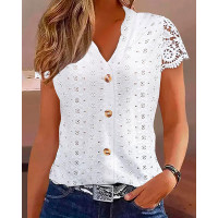 Eyelet Embroidery Lace Patch Casual Tank Top - white