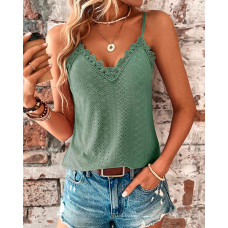 Eyelet Embroidery Lace Patch Tank Top - green