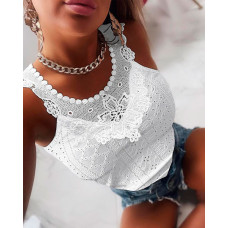 Eyelet Embroidery Lace Patch Tank Top - white