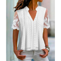 Eyelet Embroidery Lace Patch Top - white