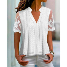 Eyelet Embroidery Lace Patch Top - white