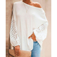 Eyelet Embroidery Lantern Sleeve Top - white