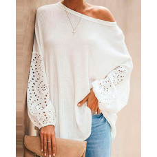 Eyelet Embroidery Lantern Sleeve Top - white