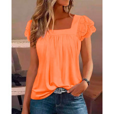 Eyelet Embroidery Layered Sleeve Tank Top - orange