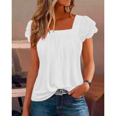 Eyelet Embroidery Layered Sleeve Tank Top - white