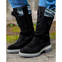 Eyelet Lace-up Buckled Martin Boots - black