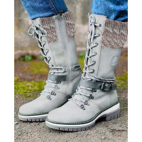 Eyelet Lace-up Buckled Martin Boots - gray