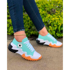 Eyelet Lace-up Contrast Paneled Muffin Sneakers - light green