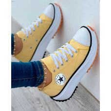 Eyelet Lace-up Flatform Canvas Shoes - yellow