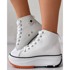 Eyelet Lace-up Flatform Canvas Sneaker - white