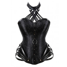 Eyelet Lace-up Multi Strap Halter Corset - black