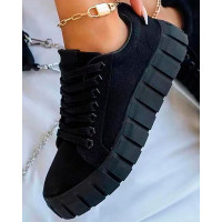 Eyelet Lace-up Platform Sneakers - black