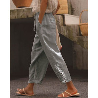 Eyelet Lace-Up Pocket Design Drawstring Pants - gray