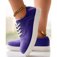 Eyelet Lace-up Round Toe Canvas Sneakers - purple