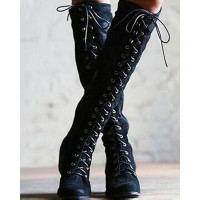 Eyelet Lace-up Studded Side Zipper Boots - black