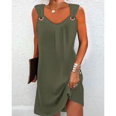 Eyelet Sleeveless V-Neck Casual Dress - green