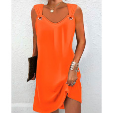 Eyelet Sleeveless V-Neck Casual Dress - orange