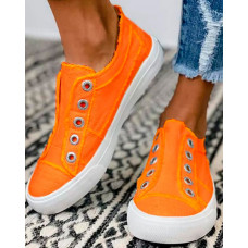 Eyelet Slip-on Canvas Sneakers - orange