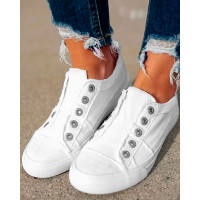 Eyelet Slip-on Canvas Sneakers - white