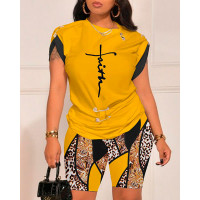 Faith Baroque Leopard Print Top & Shorts Set - yellow