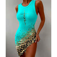 Faith Contrast Leopard Print Sleeveless Bodycon Dress - green